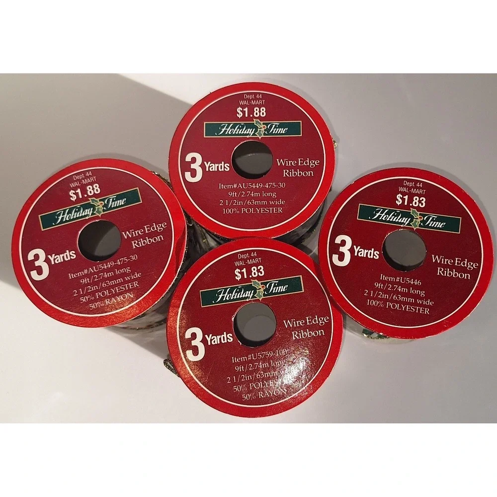Mixed lot of 4 rolls holiday Time wired xmas ribbon 2.5 inch x 9 feet each‎